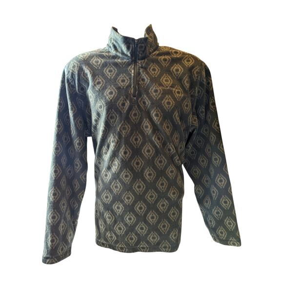 Eddie Bauer Men's Large Fleece Pullover Jacket Aztec Diamond Pattern Green - Picture 13 of 16